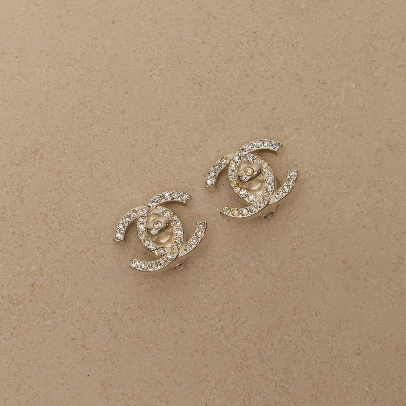 Chanel 1996 Crystal Embellished CC Turnlock Clip - On Earrings - FashioNica