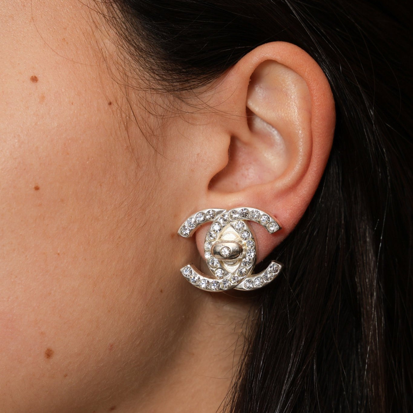 Chanel 1996 Crystal Embellished CC Turnlock Clip - On Earrings - FashioNica