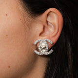 Chanel 1996 Crystal Embellished CC Turnlock Clip - On Earrings - FashioNica
