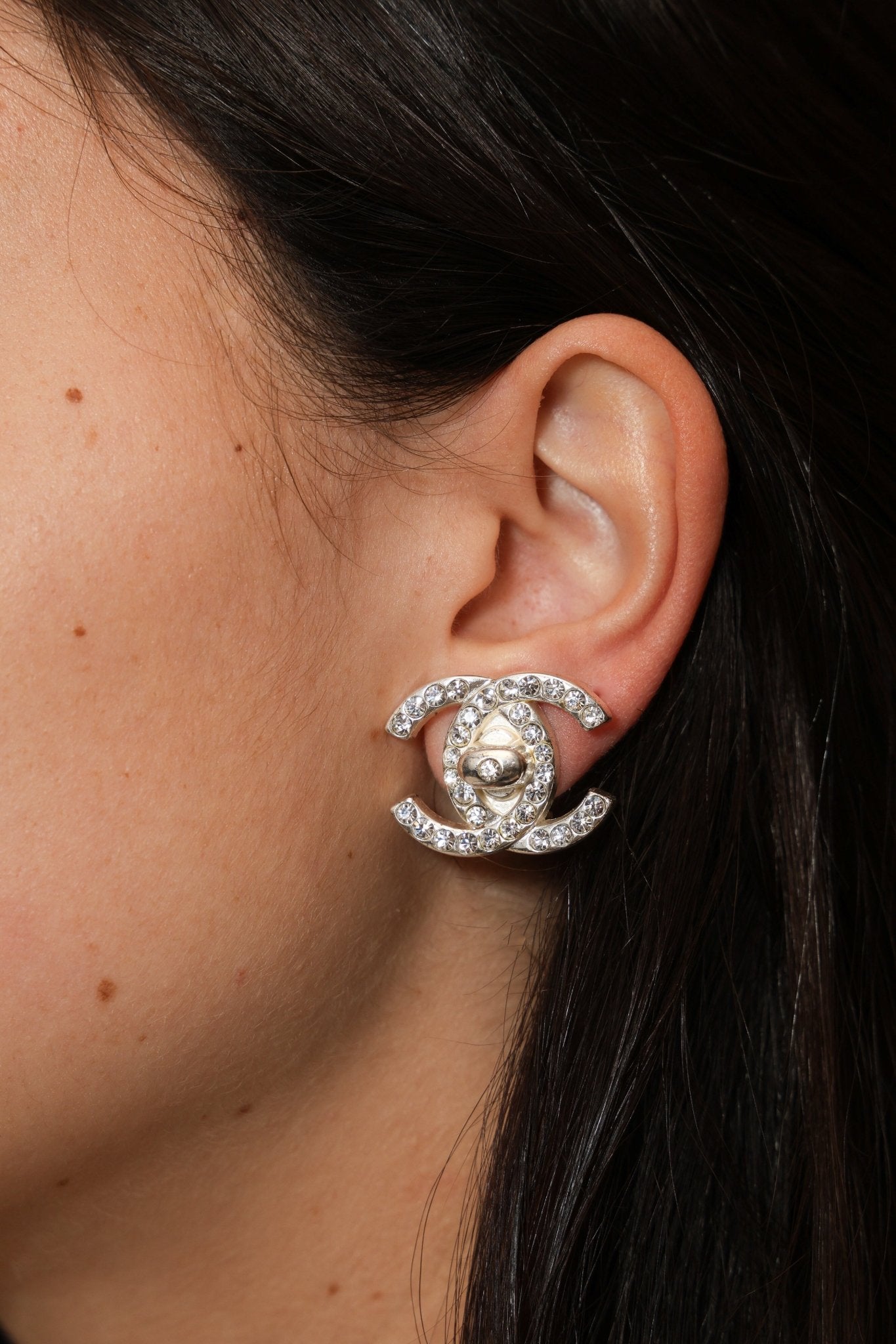 Chanel 1996 Crystal Embellished CC Turnlock Clip - On Earrings - FashioNica