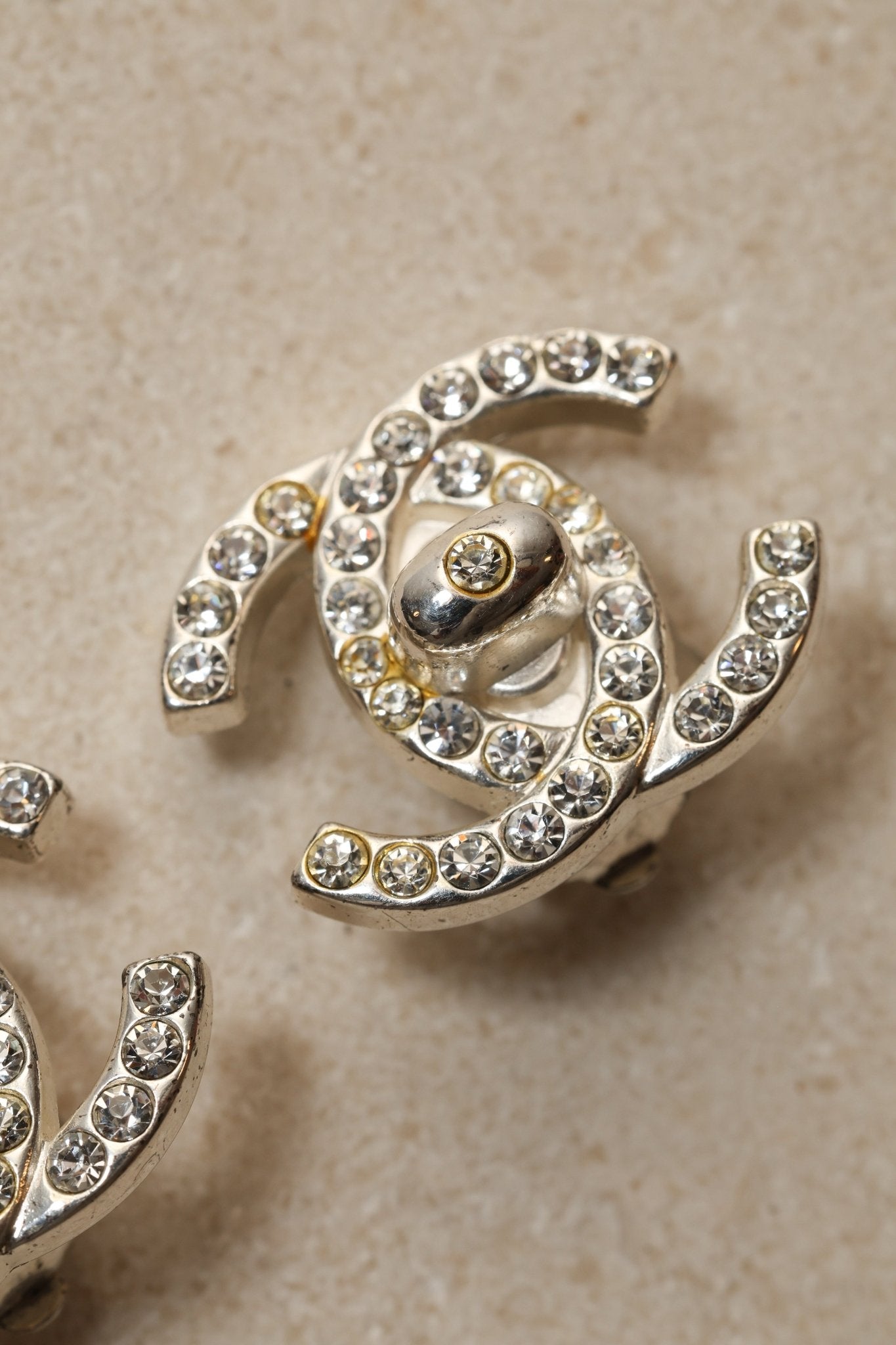 Chanel 1996 Crystal Embellished CC Turnlock Clip - On Earrings - FashioNica