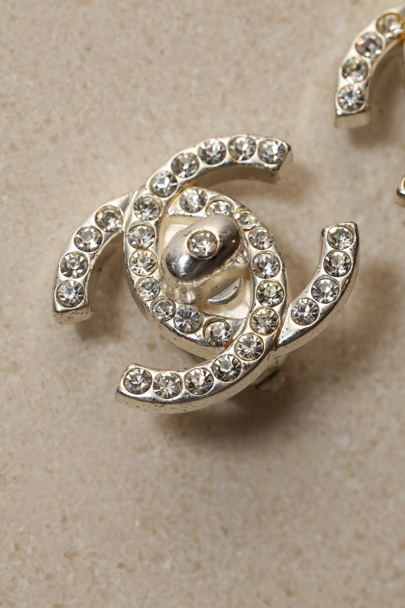 Chanel 1996 Crystal Embellished CC Turnlock Clip - On Earrings - FashioNica