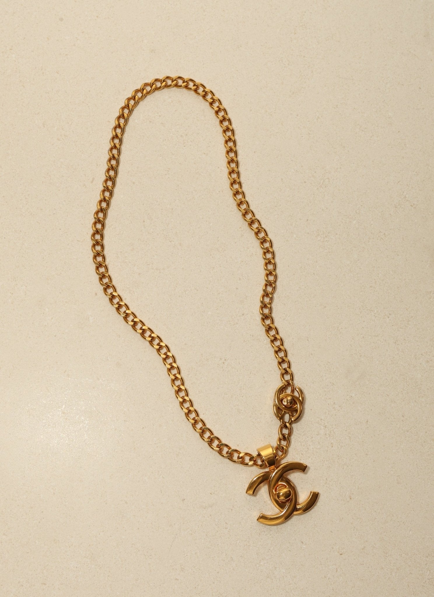 Chanel 1996 Gold Double Turnlock Pendant Necklace - FashioNica