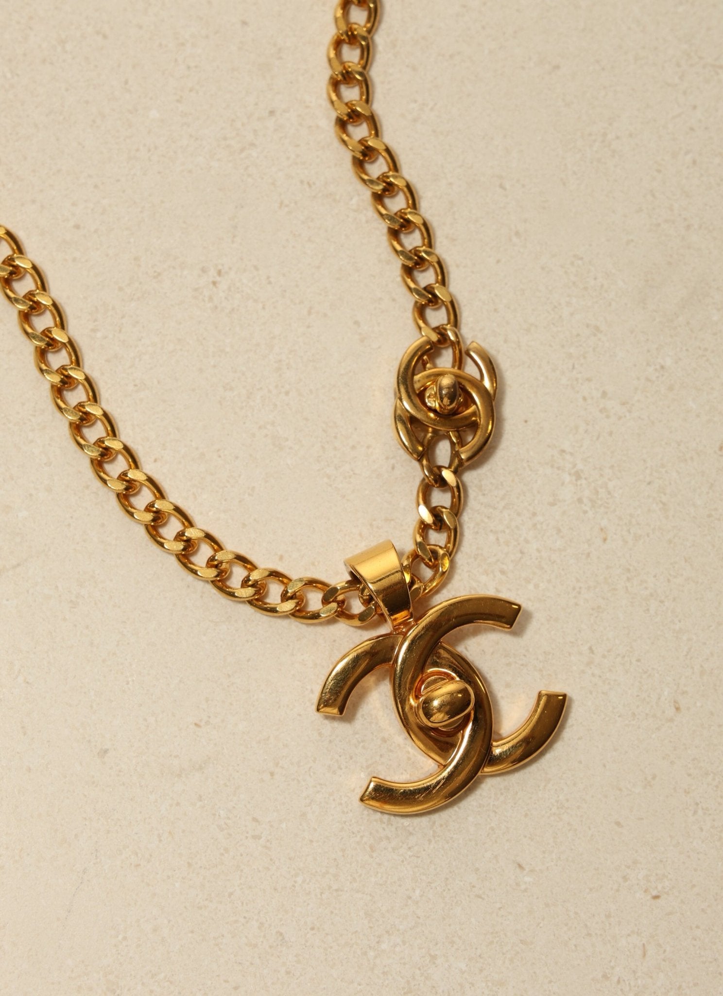 Chanel 1996 Gold Double Turnlock Pendant Necklace - FashioNica
