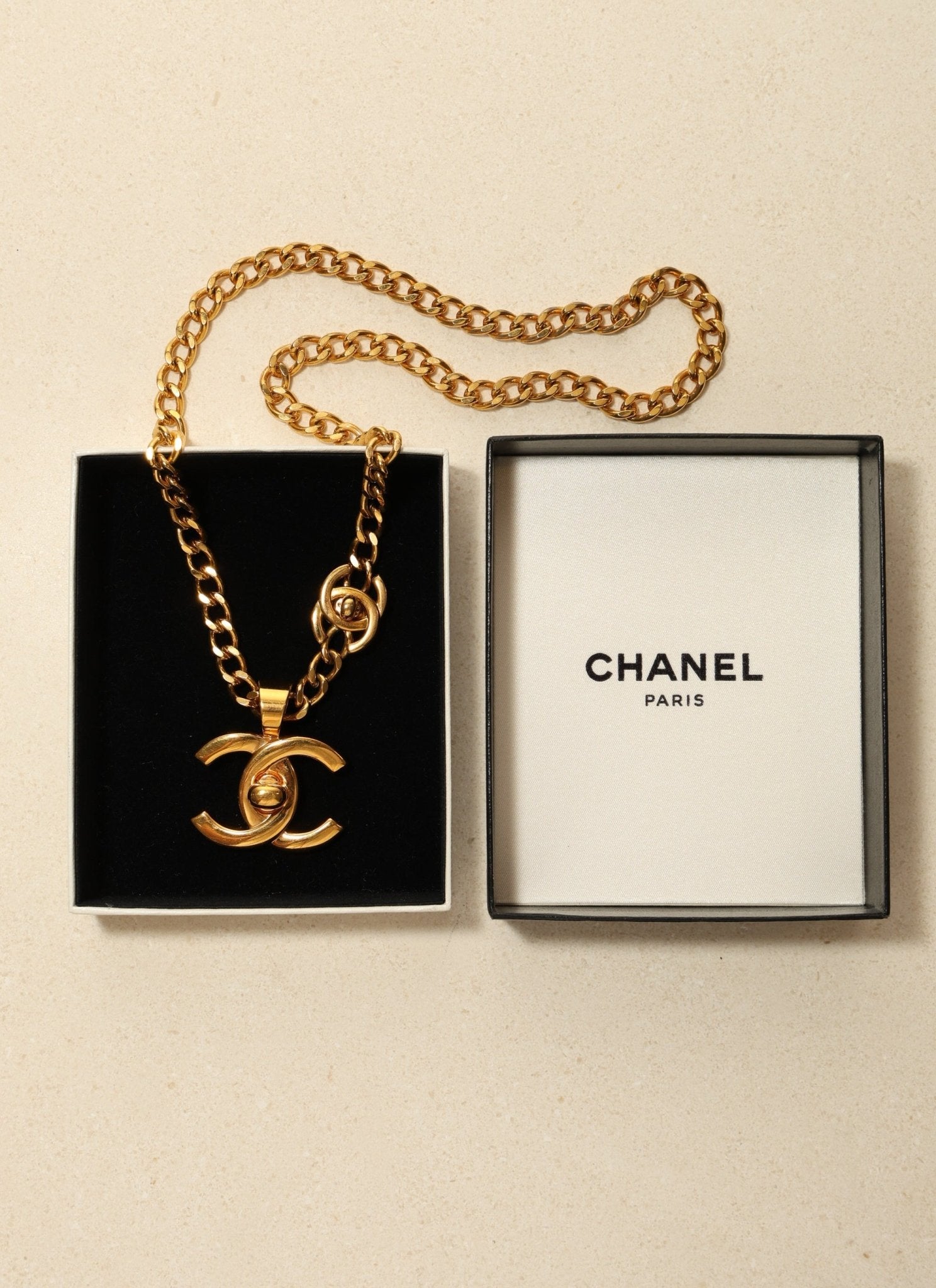 Chanel 1996 Gold Double Turnlock Pendant Necklace - FashioNica
