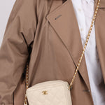 Chanel 1996 Ivory Caviar Mini Square Turnlock Camera Bag - FashioNica