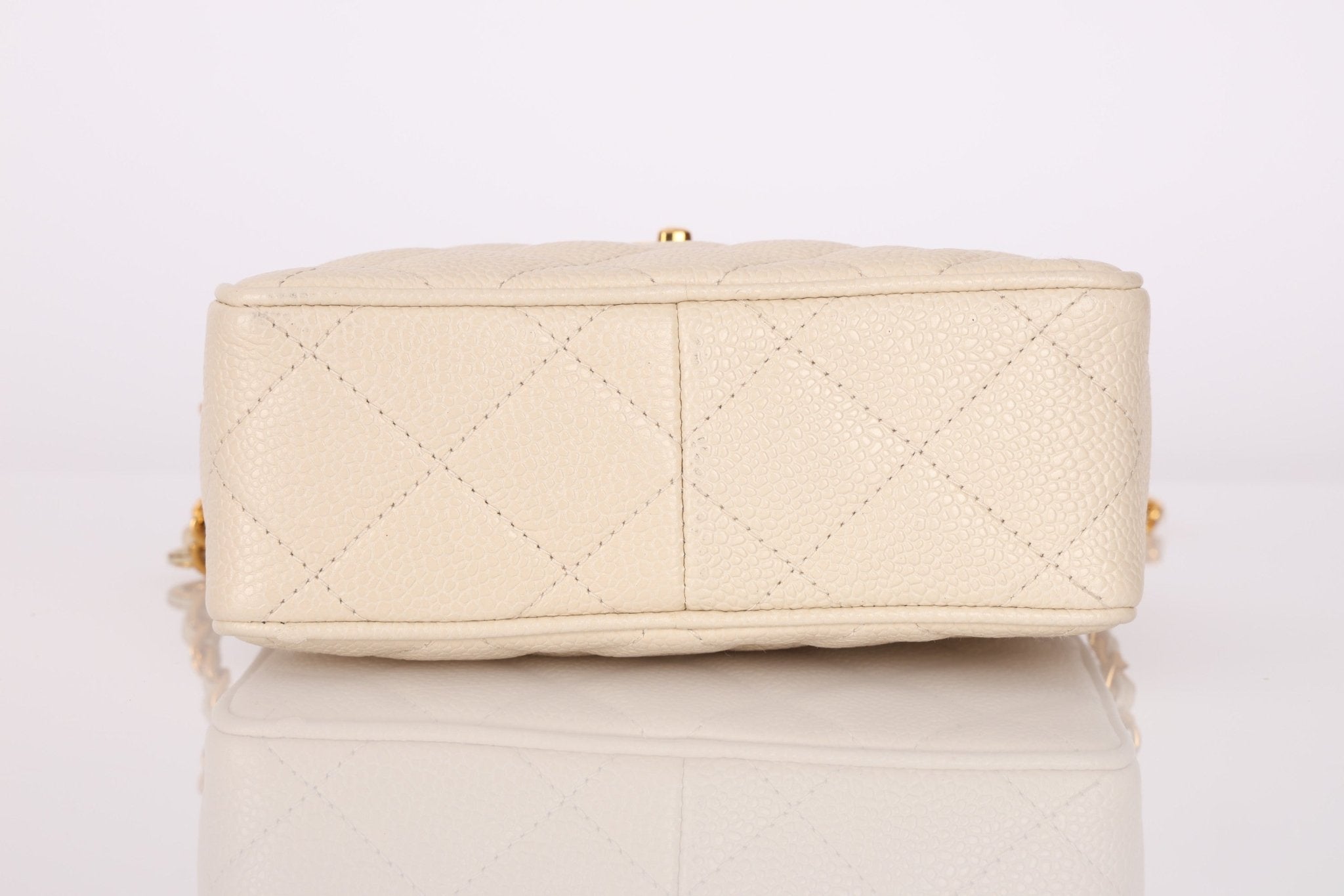 Chanel 1996 Ivory Caviar Mini Square Turnlock Camera Bag - FashioNica
