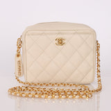 Chanel 1996 Ivory Caviar Mini Square Turnlock Camera Bag - FashioNica