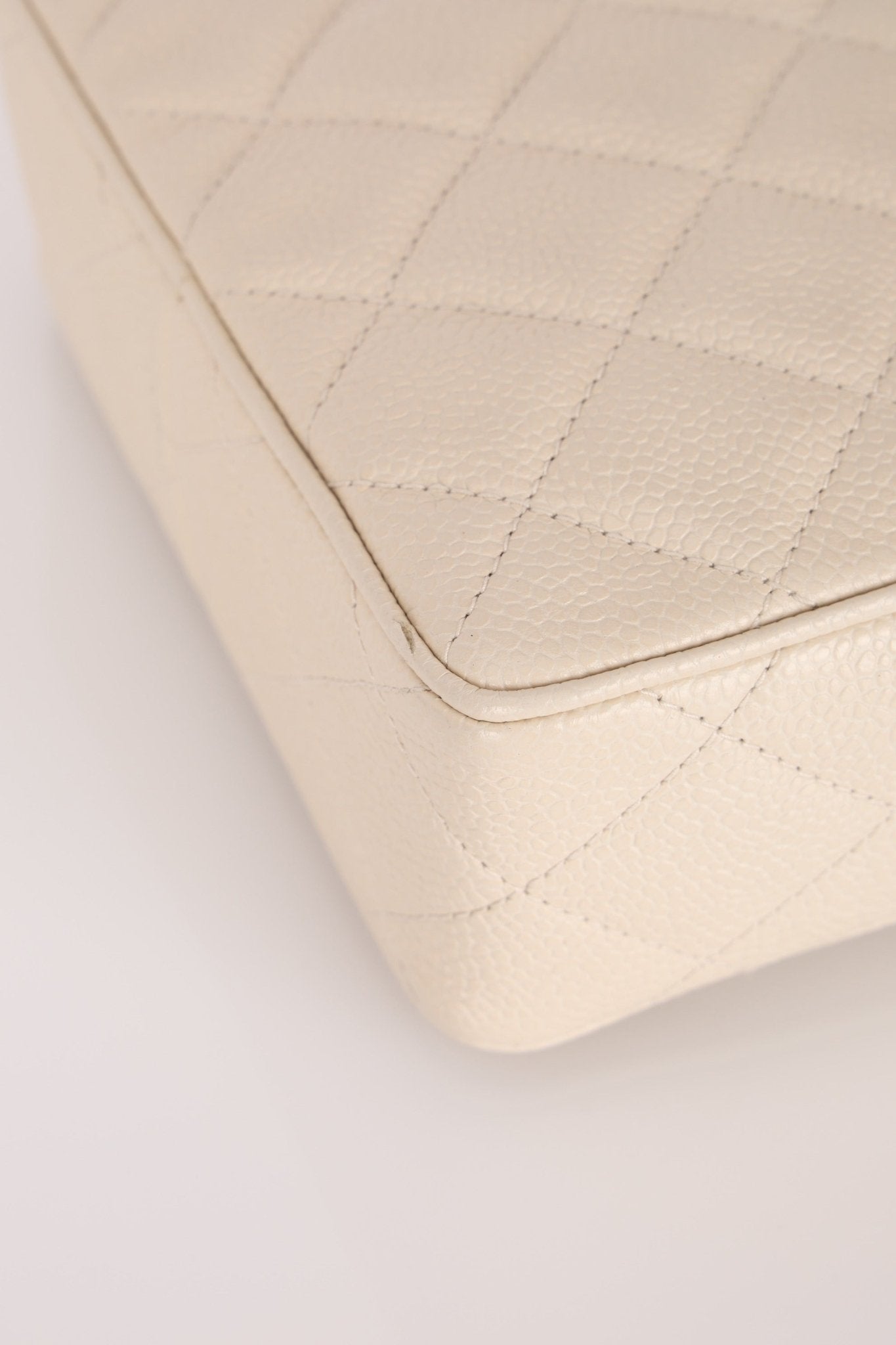 Chanel 1996 Ivory Caviar Mini Square Turnlock Camera Bag - FashioNica