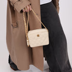 Chanel 1996 Ivory Caviar Mini Square Turnlock Camera Bag - FashioNica