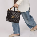 Chanel 1996 Lambskin XL Logo Square Flap 24K GP - FashioNica