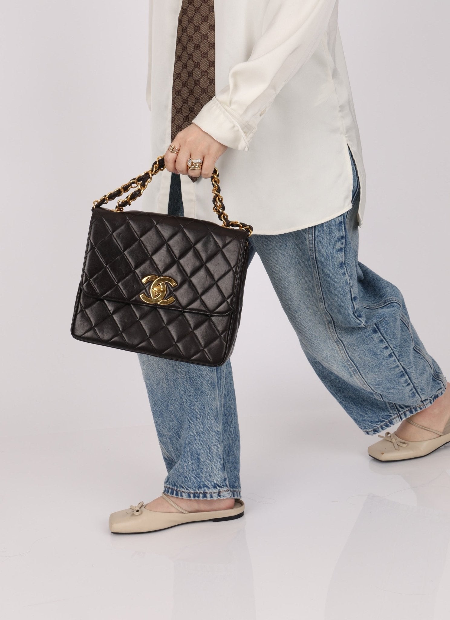Chanel 1996 Lambskin XL Logo Square Flap 24K GP - FashioNica