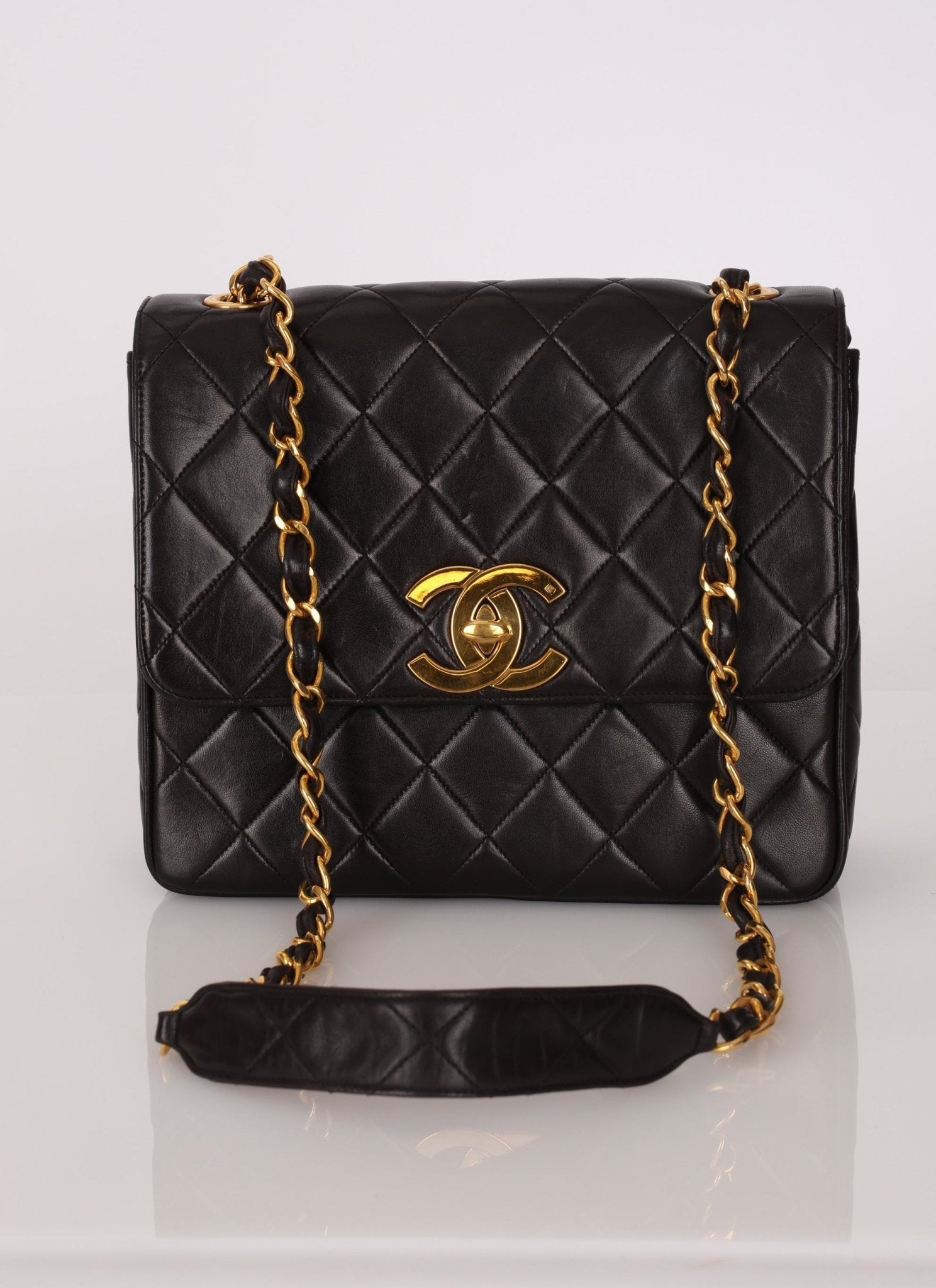 Chanel 1996 Lambskin XL Logo Square Flap 24K GP - FashioNica