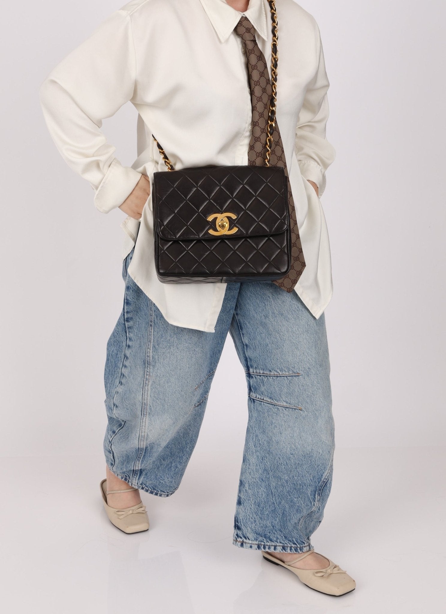 Chanel 1996 Lambskin XL Logo Square Flap 24K GP - FashioNica