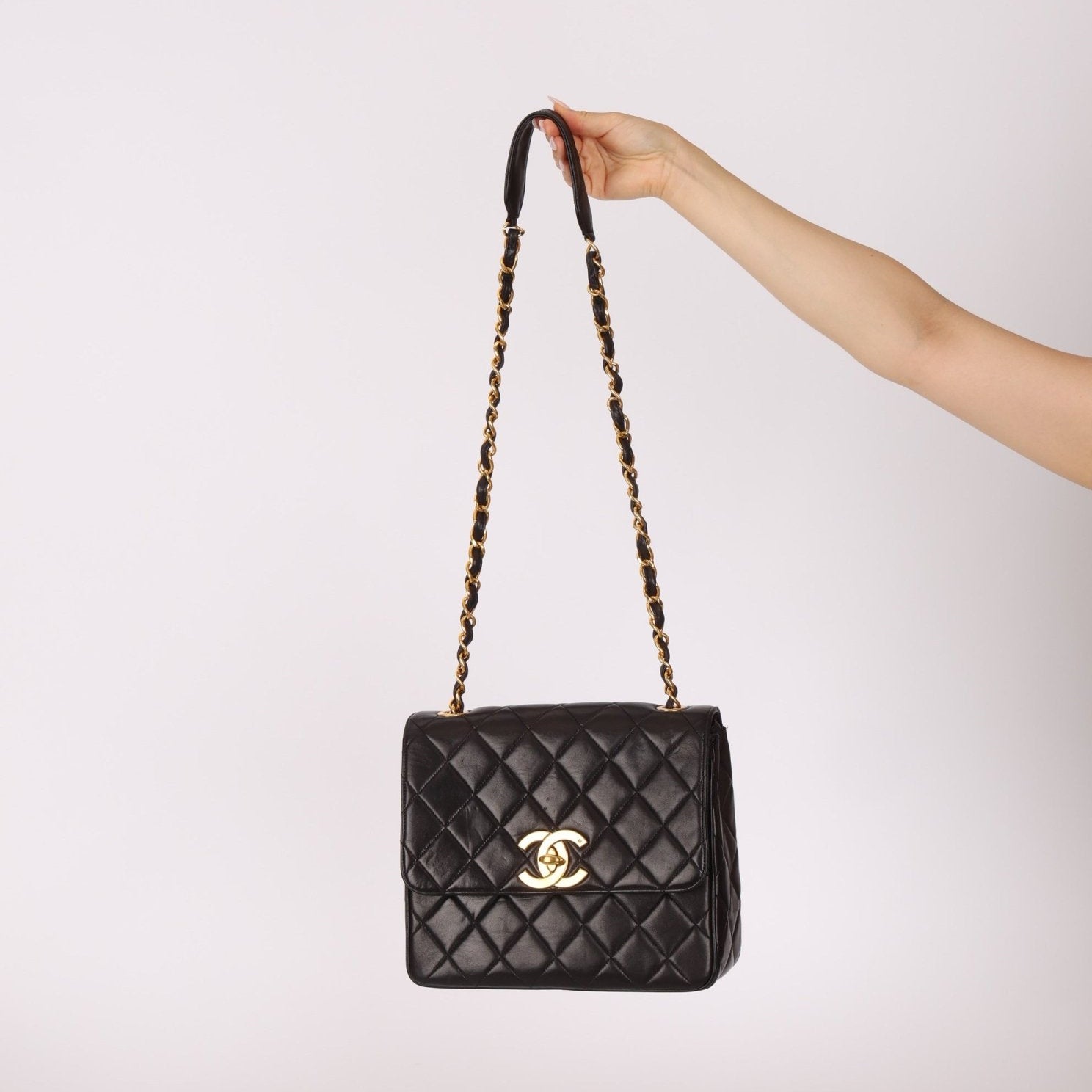 Chanel 1996 Lambskin XL Logo Square Flap 24K GP - FashioNica