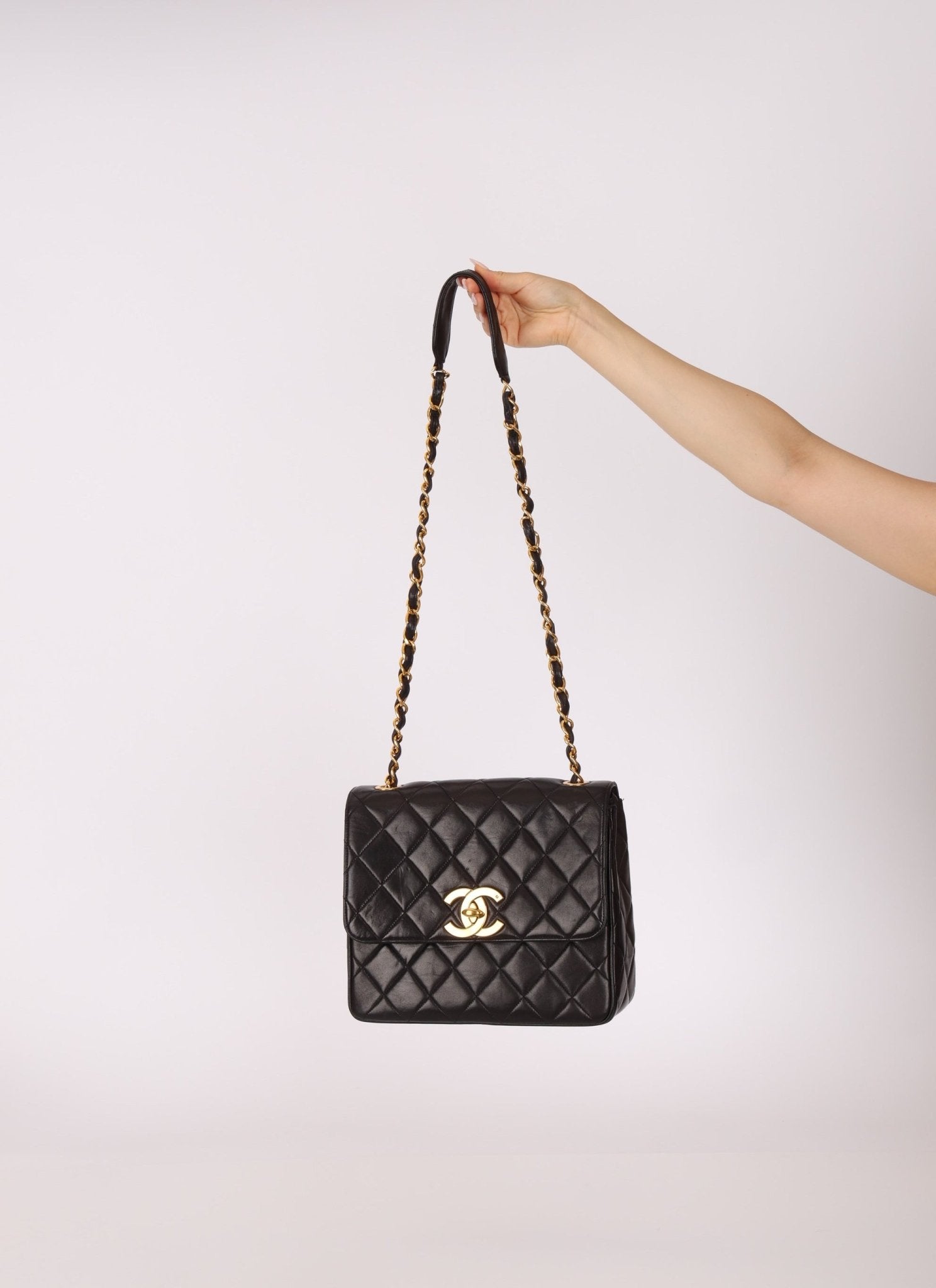 Chanel 1996 Lambskin XL Logo Square Flap 24K GP - FashioNica