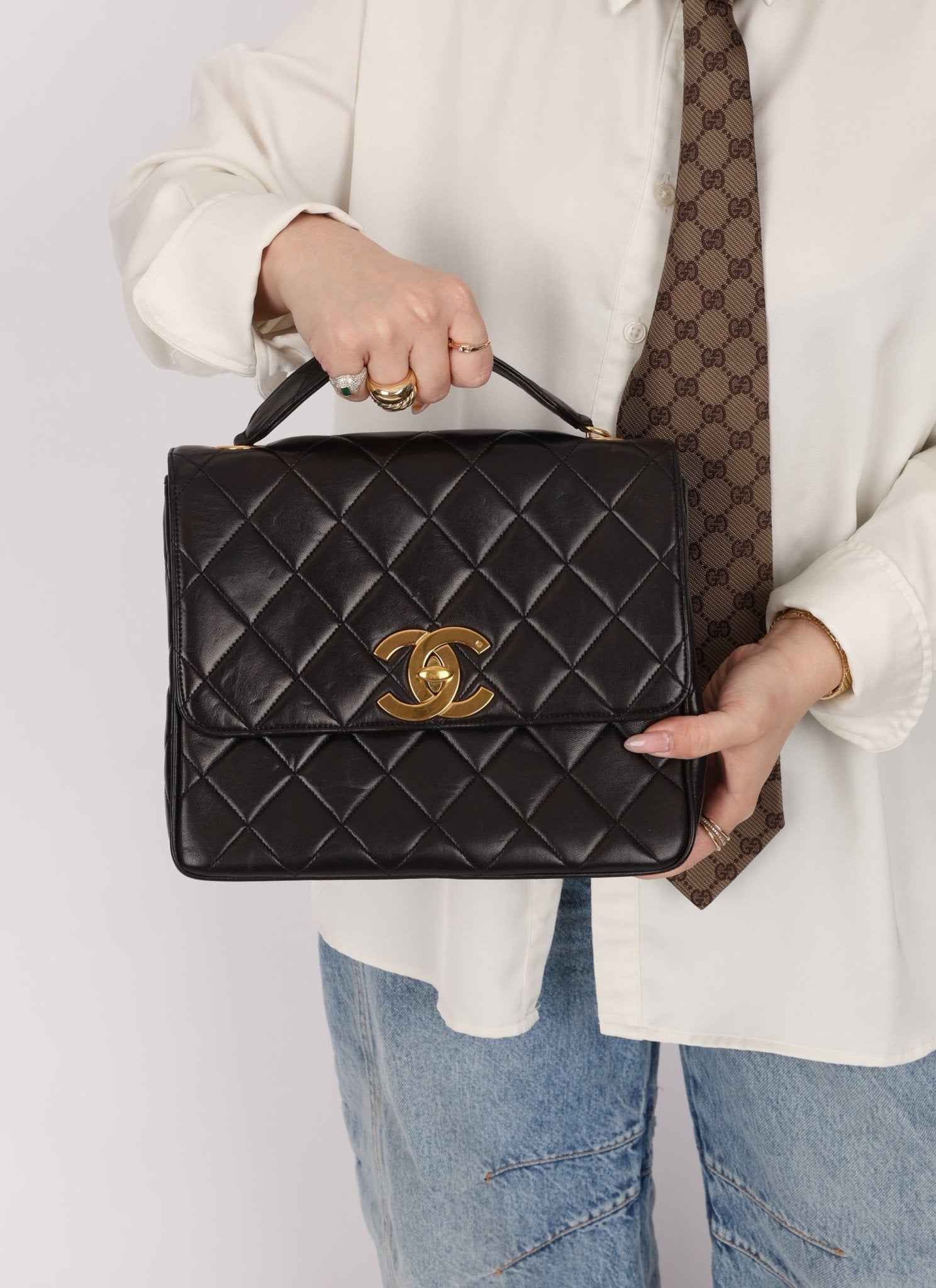 Chanel 1996 Lambskin XL Logo Square Flap 24K GP - FashioNica