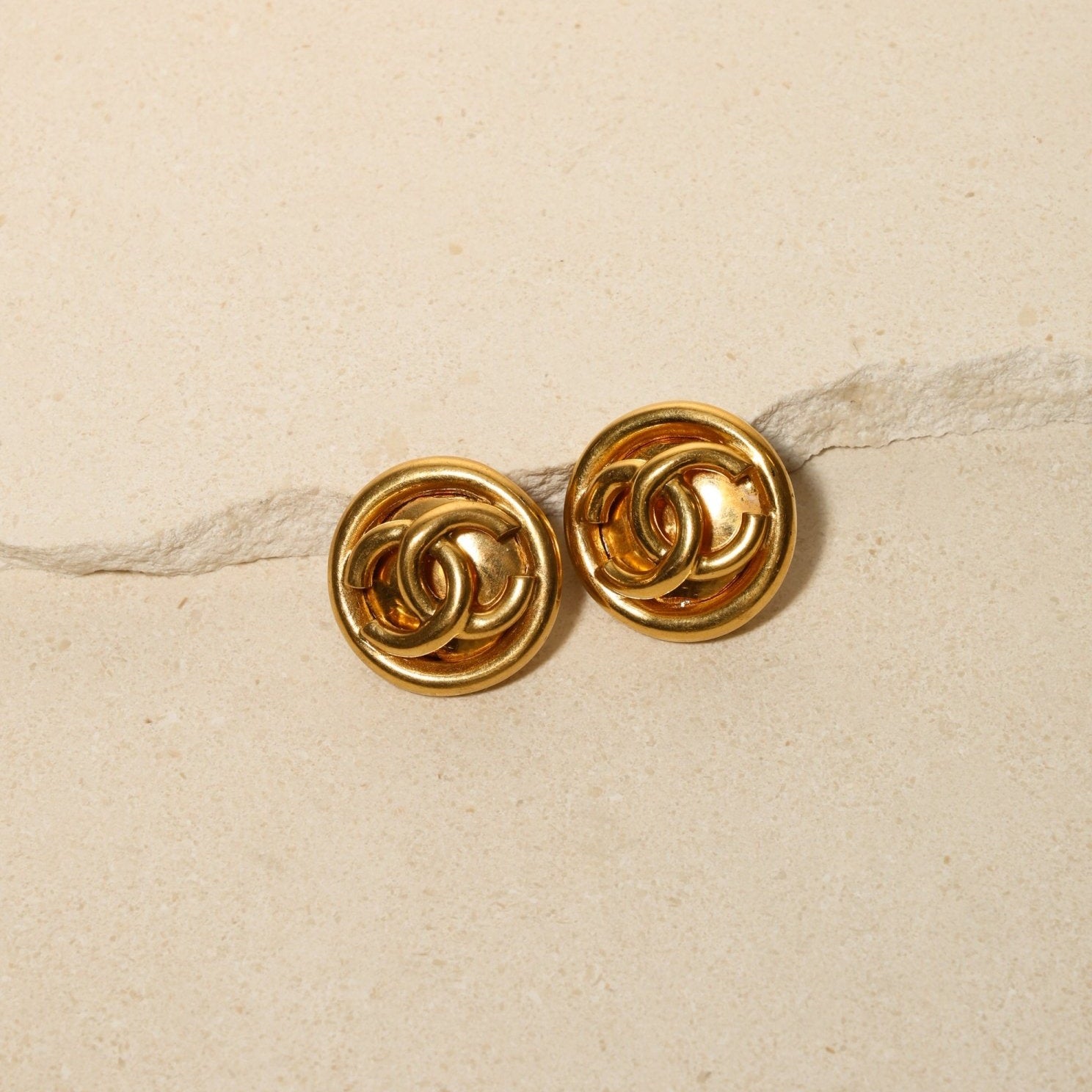 Chanel 1996 Large CC Logo Round Clip - On Earrings - FashioNica