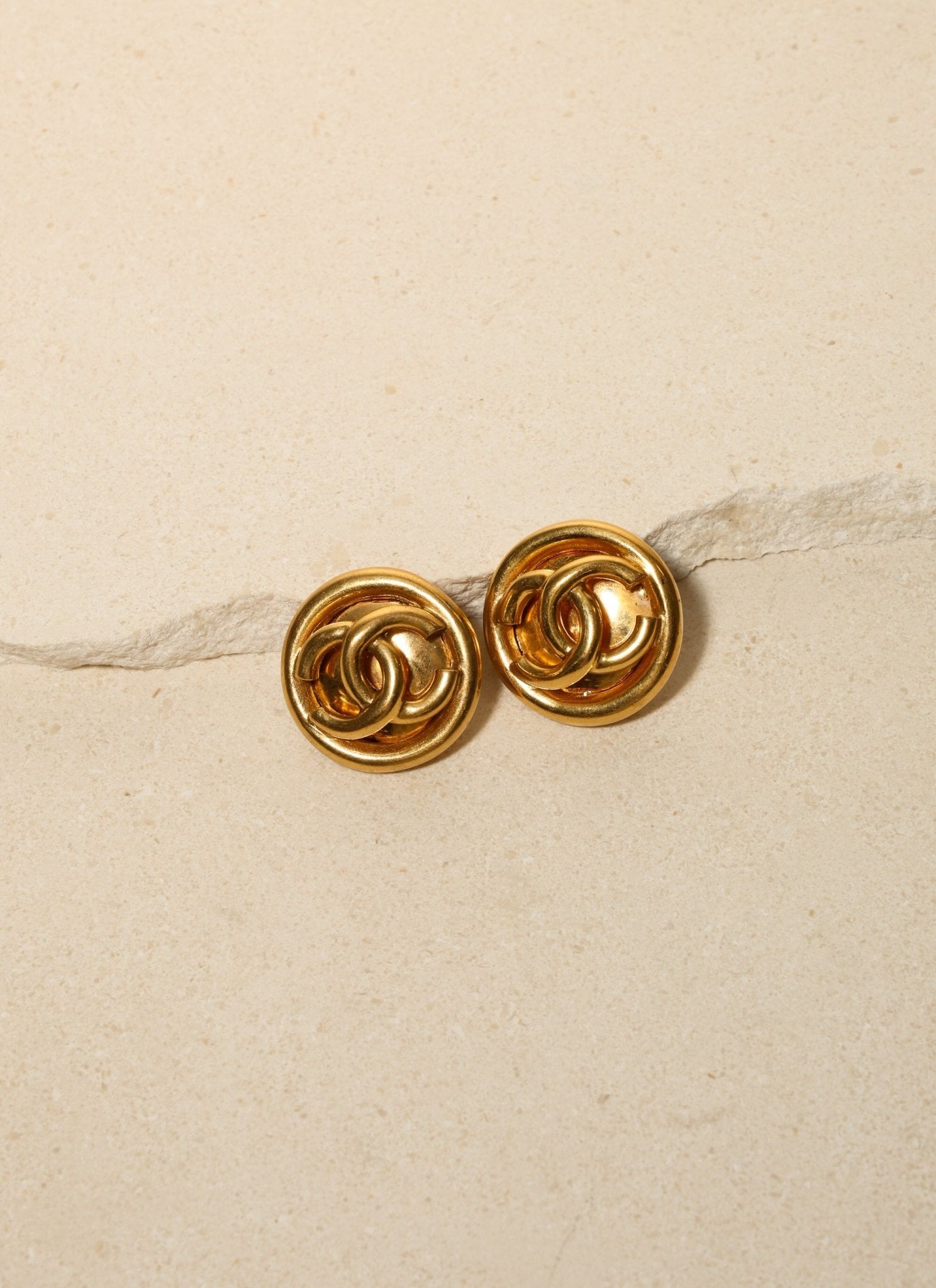 Chanel 1996 Large CC Logo Round Clip - On Earrings - FashioNica