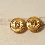 Chanel 1996 Matte Interlocking CC Round Clip - On Earrings - FashioNica