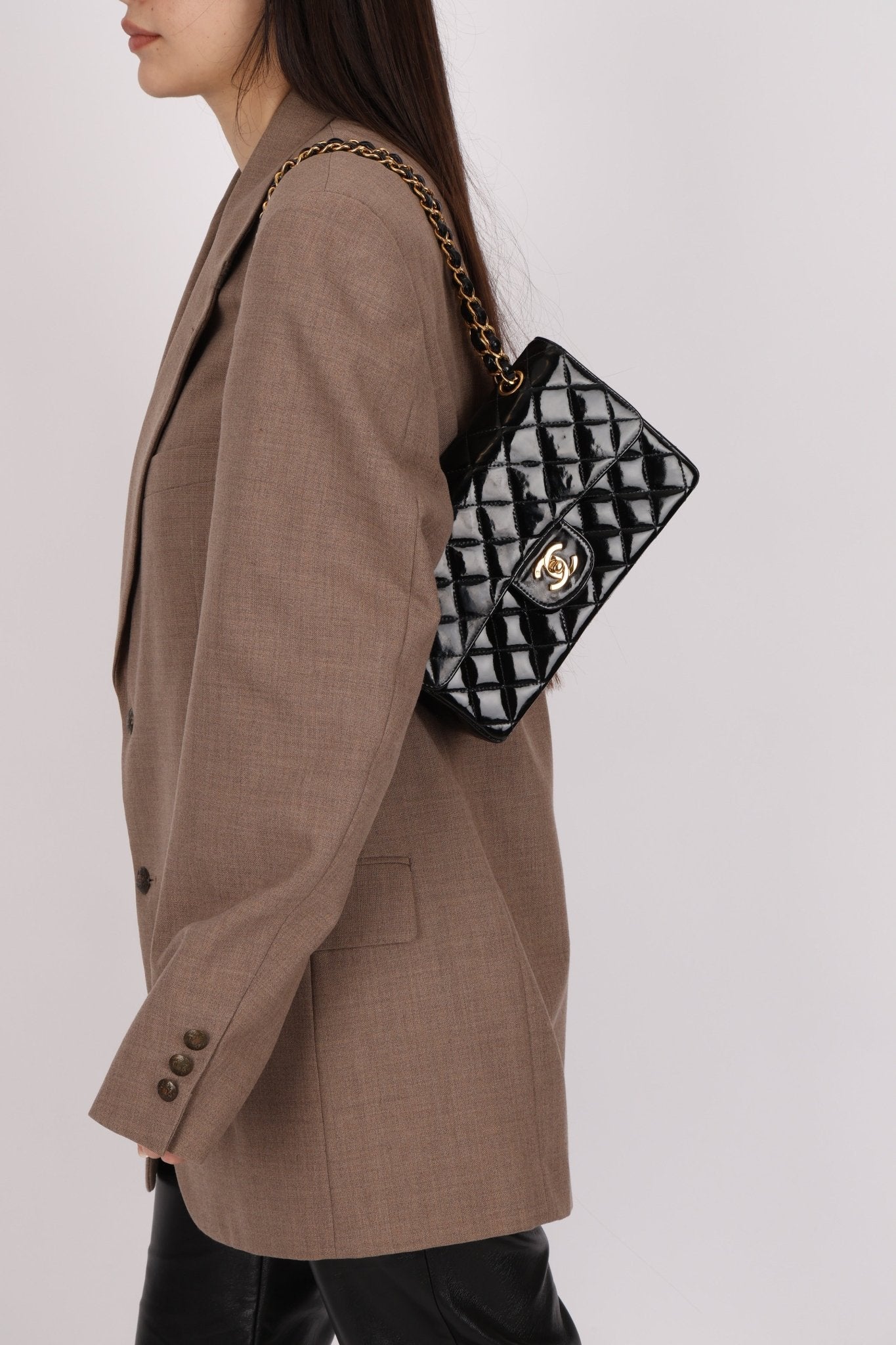 Chanel 1996 Patent Small Classic Double Flap 24K GP - FashioNica