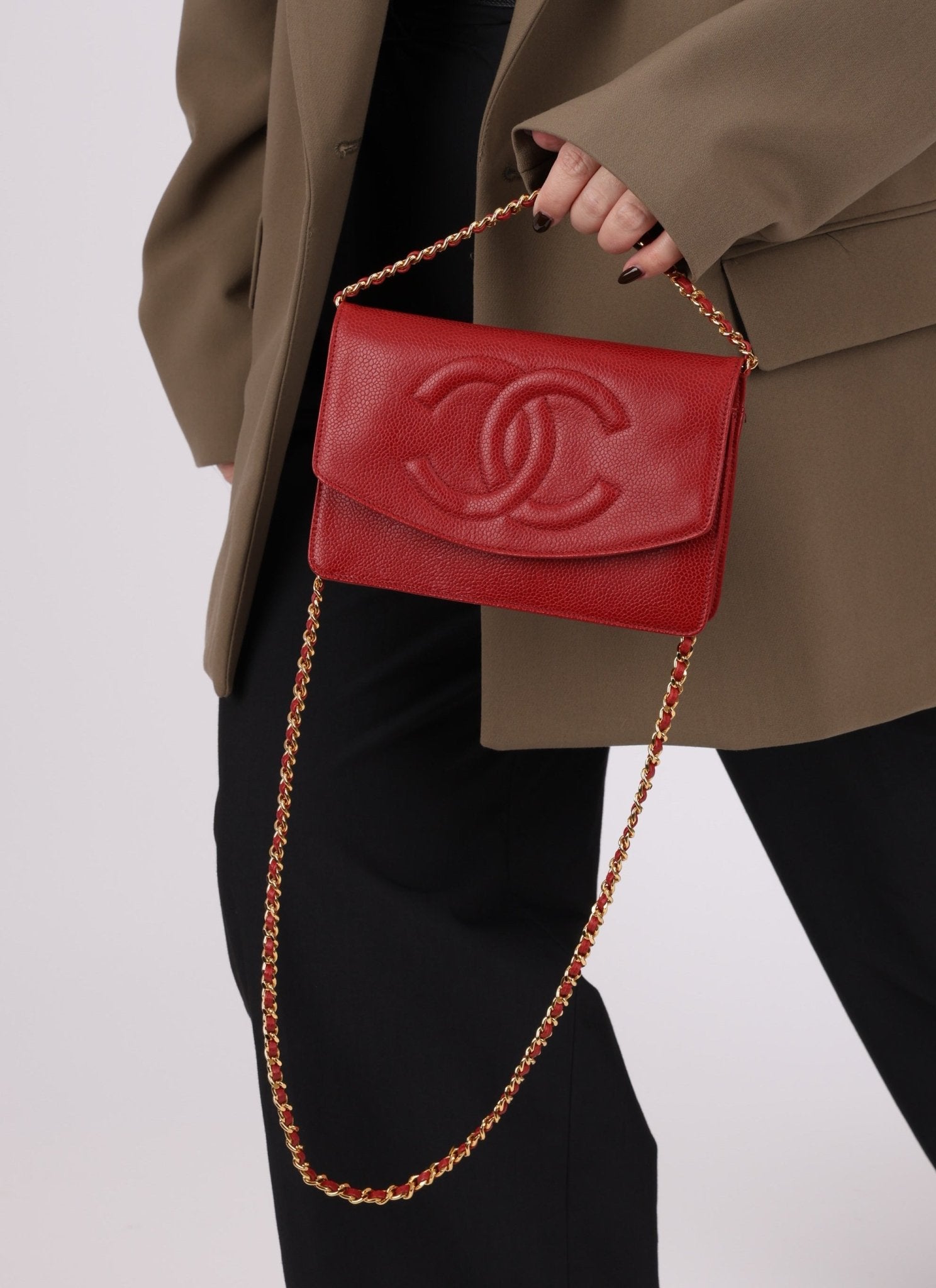 Chanel 1996 Red Caviar Timeless Wallet on Chain - FashioNica