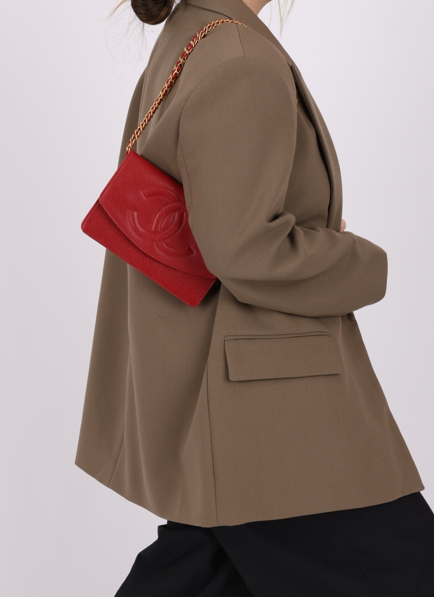 Chanel 1996 Red Caviar Timeless Wallet on Chain - FashioNica