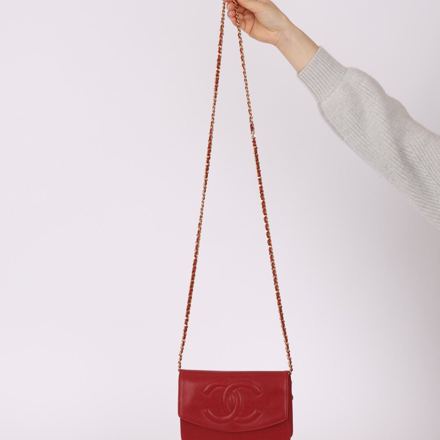 Chanel 1996 Red Caviar Timeless Wallet on Chain - FashioNica