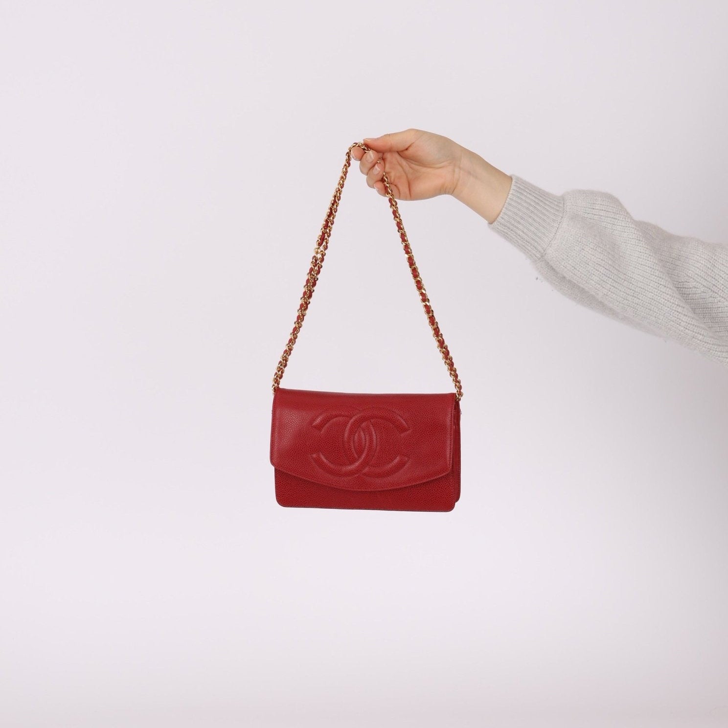 Chanel 1996 Red Caviar Timeless Wallet on Chain - FashioNica