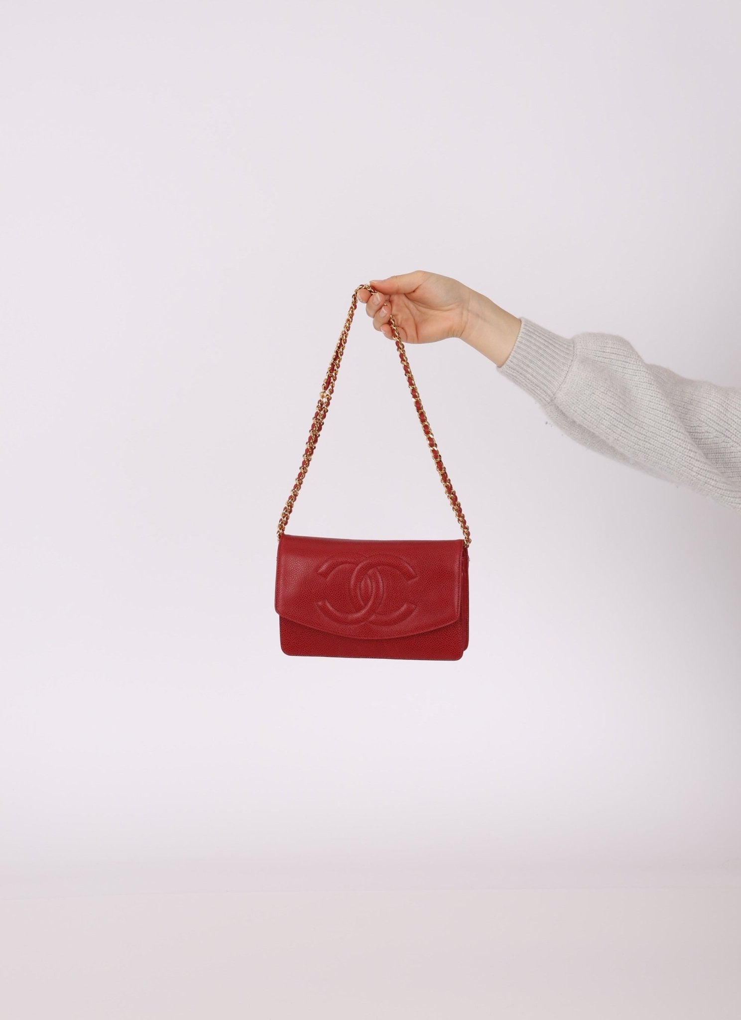 Chanel 1996 Red Caviar Timeless Wallet on Chain - FashioNica