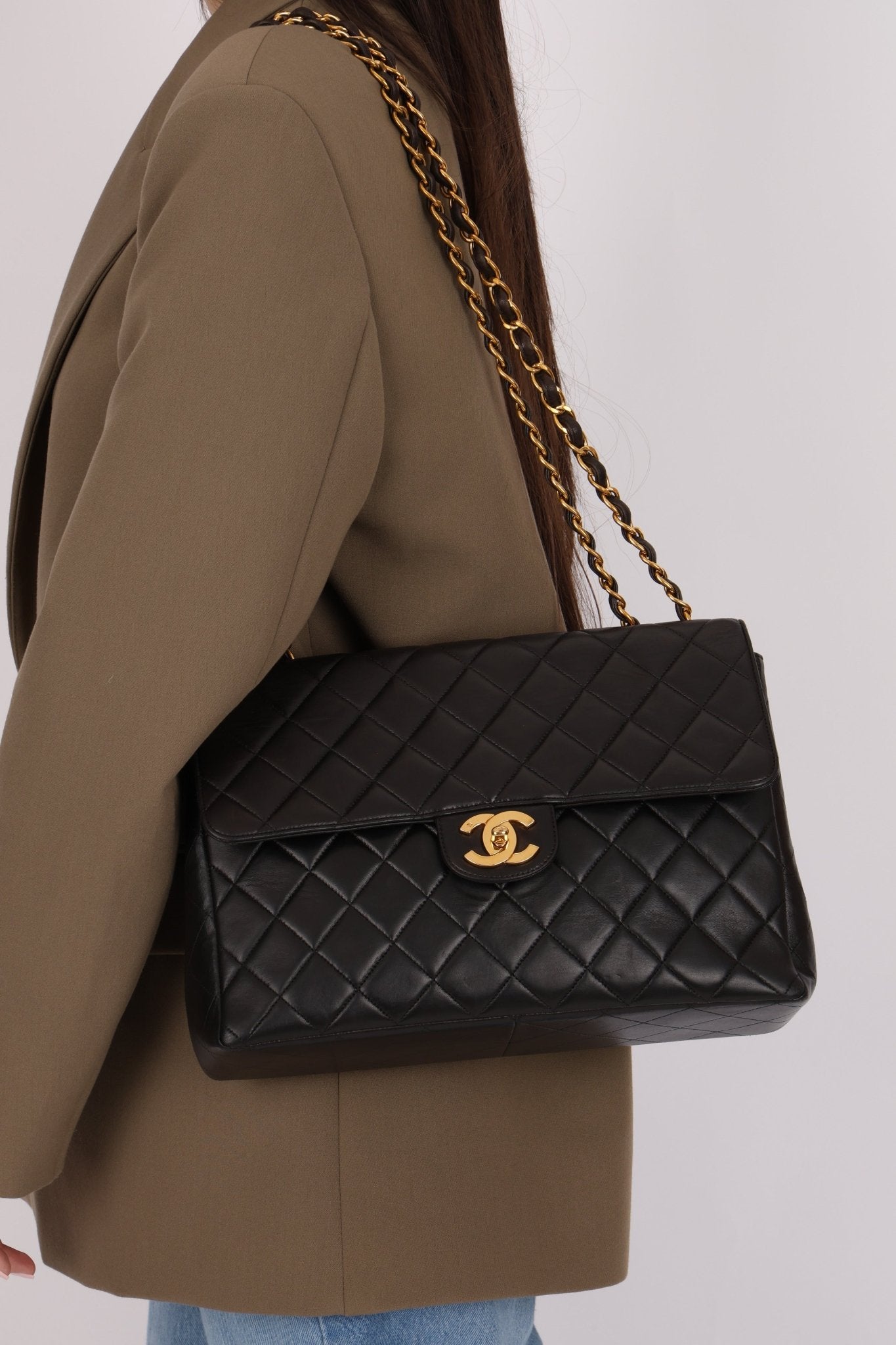 Chanel 1996 Turnlock Jumbo Flap Bag 24K GP - FashioNica