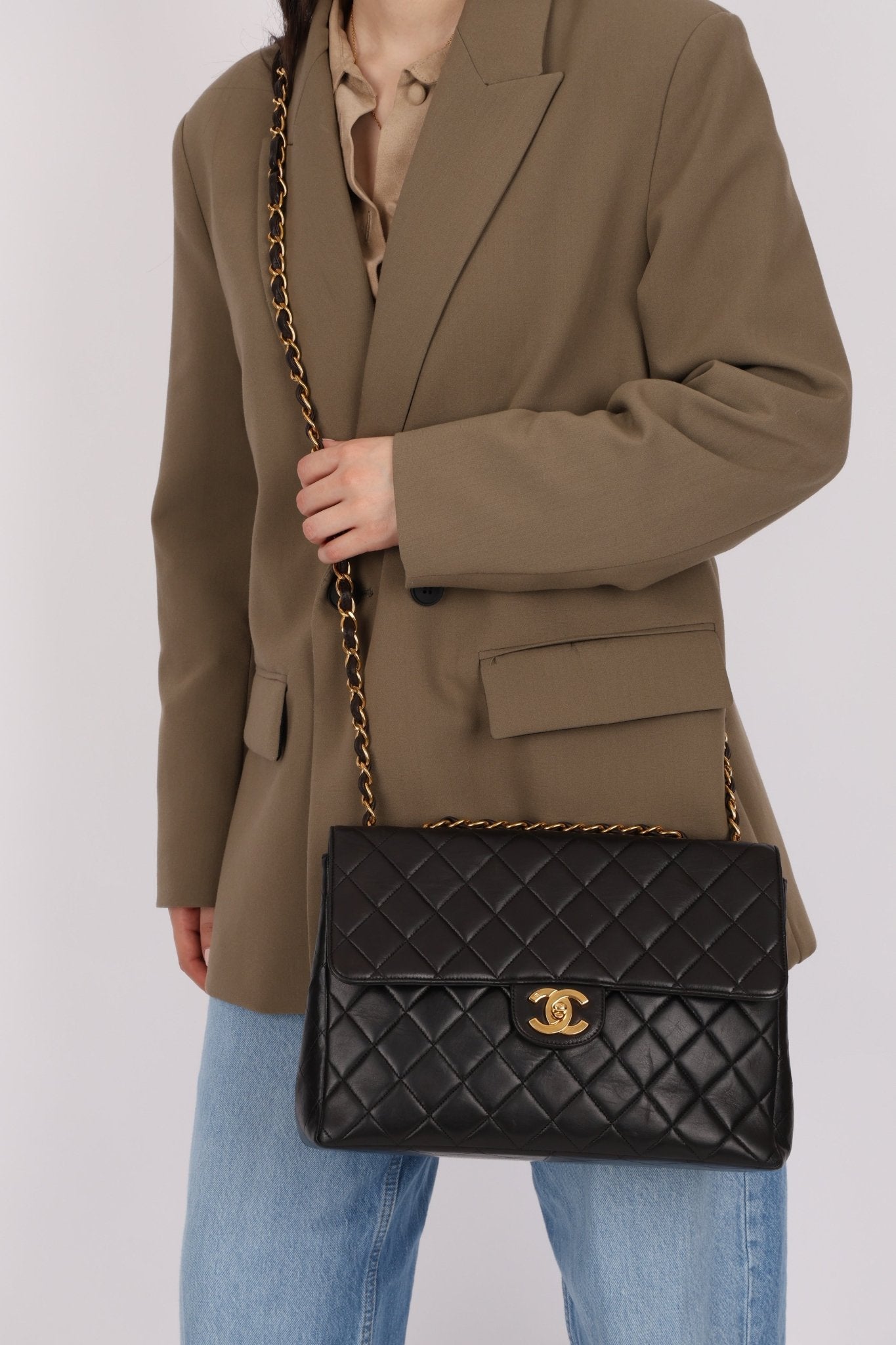 Chanel 1996 Turnlock Jumbo Flap Bag 24K GP - FashioNica