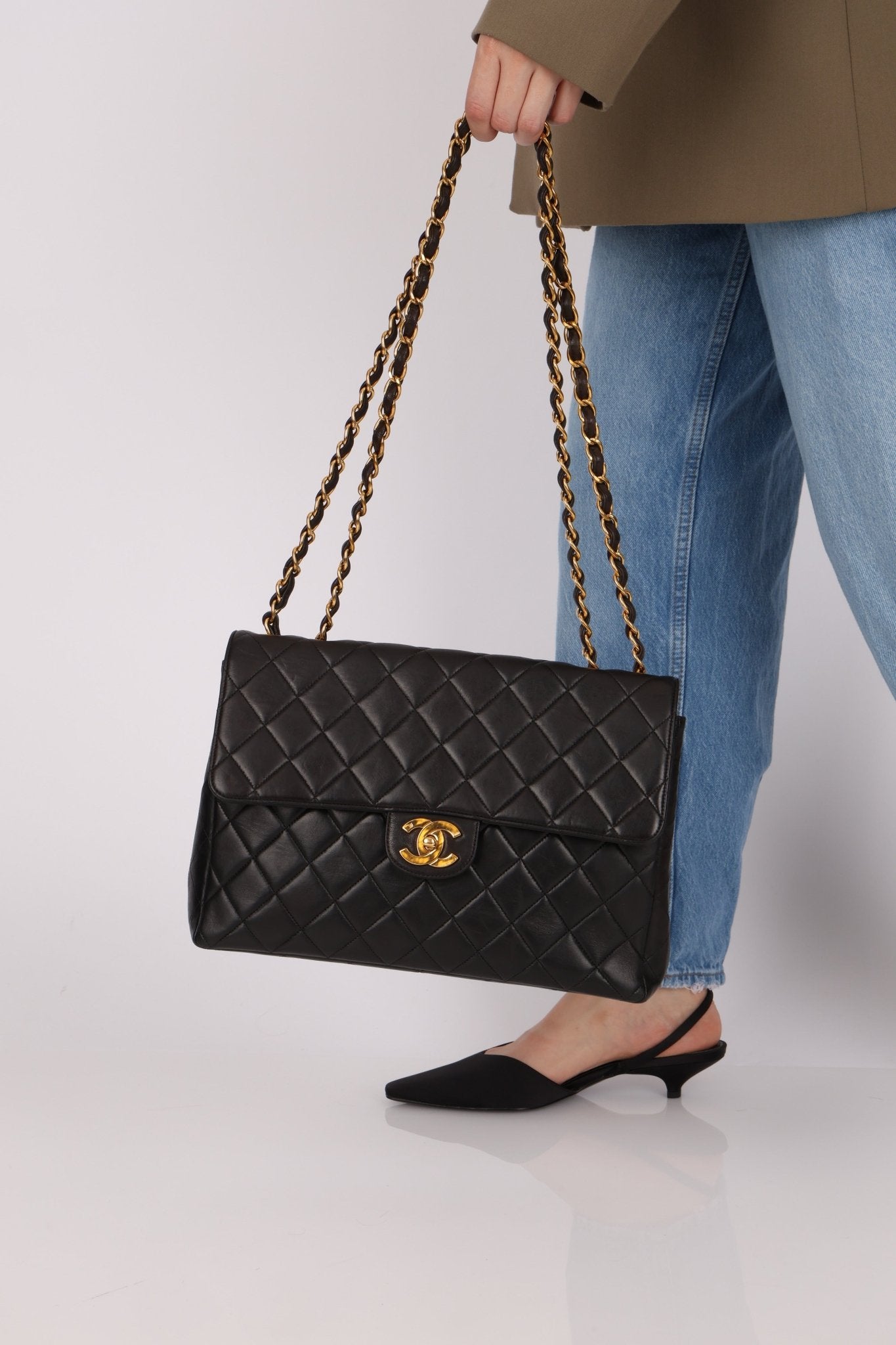 Chanel 1996 Turnlock Jumbo Flap Bag 24K GP - FashioNica