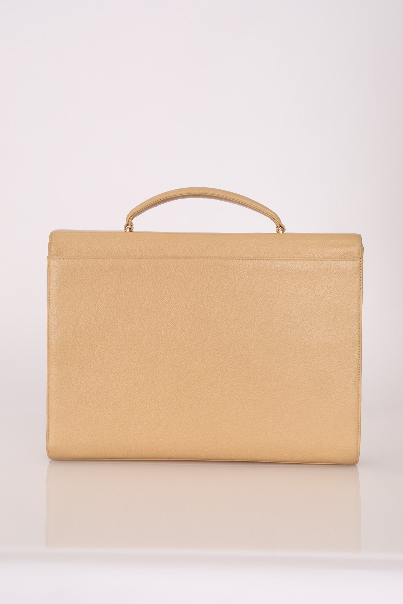 Chanel 1997 Beige Caviar XL Turnlock Briefcase 24K GP - FashioNica