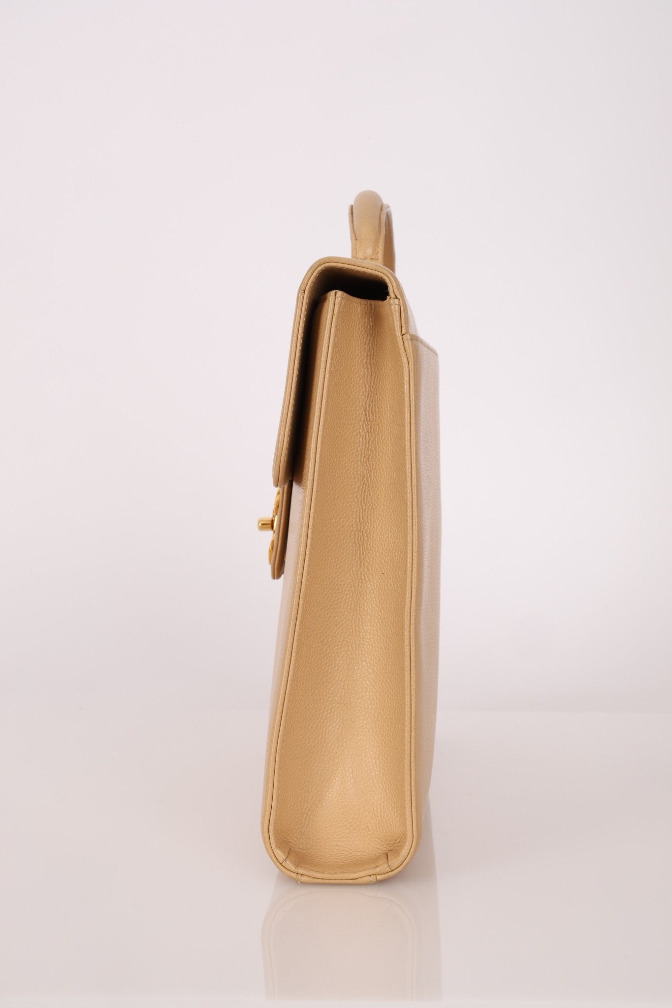 Chanel 1997 Beige Caviar XL Turnlock Briefcase 24K GP - FashioNica