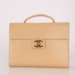 Chanel 1997 Beige Caviar XL Turnlock Briefcase 24K GP - FashioNica