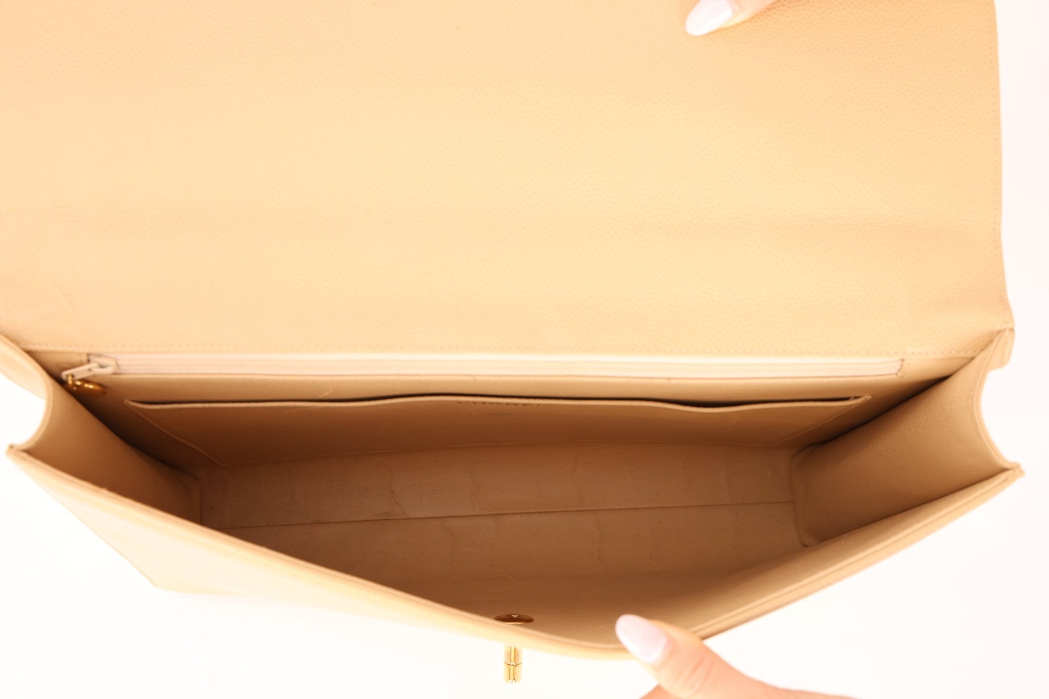 Chanel 1997 Beige Caviar XL Turnlock Briefcase 24K GP - FashioNica