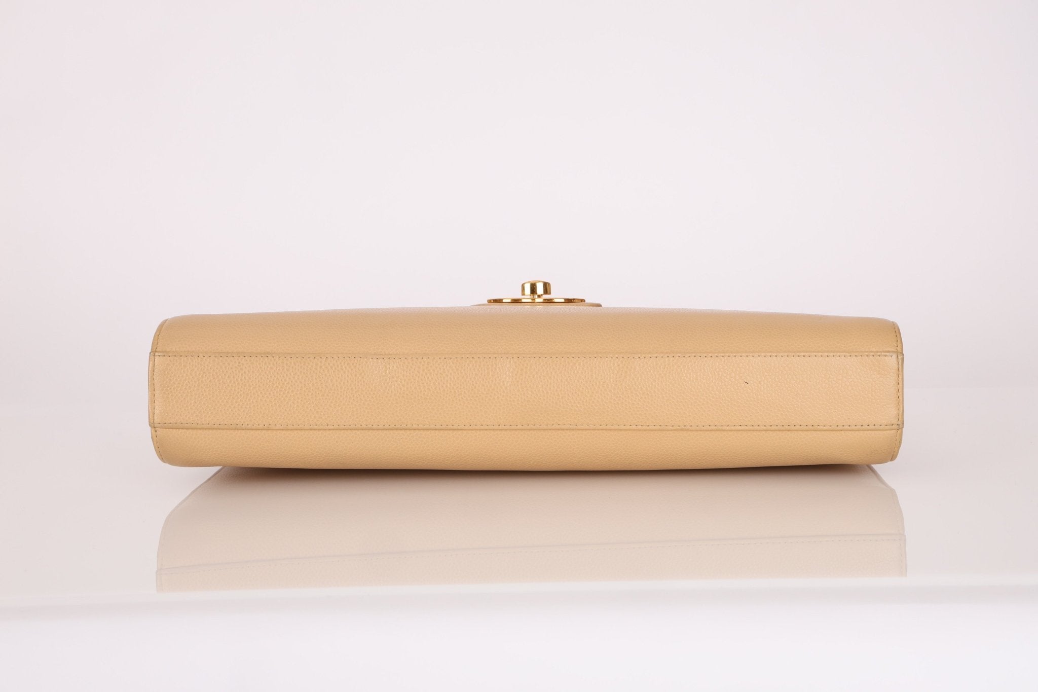 Chanel 1997 Beige Caviar XL Turnlock Briefcase 24K GP - FashioNica