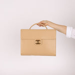 Chanel 1997 Beige Caviar XL Turnlock Briefcase 24K GP - FashioNica