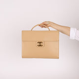Chanel 1997 Beige Caviar XL Turnlock Briefcase 24K GP - FashioNica