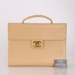 Chanel 1997 Beige Caviar XL Turnlock Briefcase - FashioNica