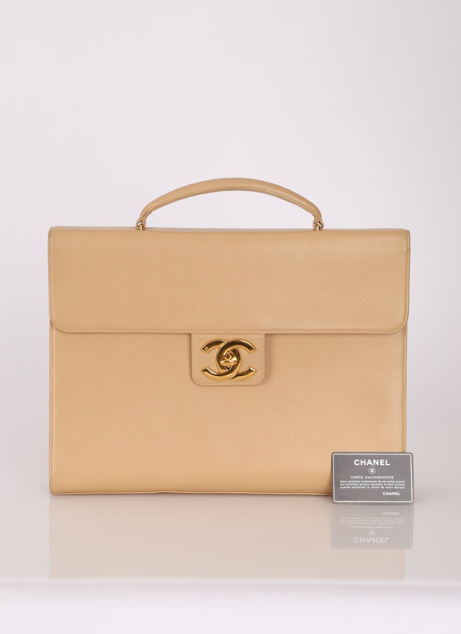 Chanel 1997 Beige Caviar XL Turnlock Briefcase - FashioNica