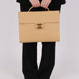 Chanel 1997 Beige Caviar XL Turnlock Briefcase - FashioNica