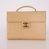 Chanel 1997 Beige Caviar XL Turnlock Briefcase - FashioNica