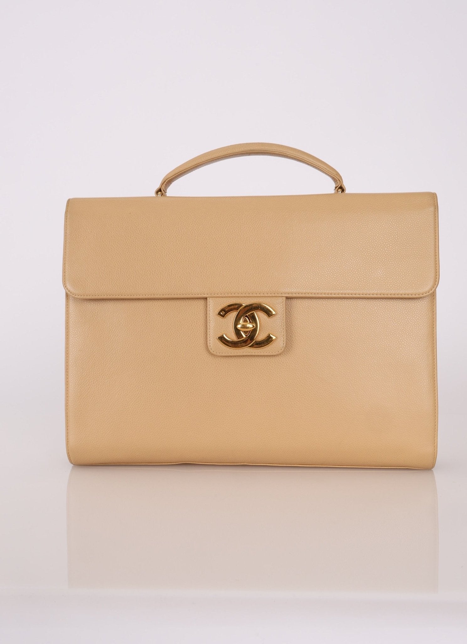 Chanel 1997 Beige Caviar XL Turnlock Briefcase - FashioNica
