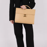 Chanel 1997 Beige Caviar XL Turnlock Briefcase - FashioNica
