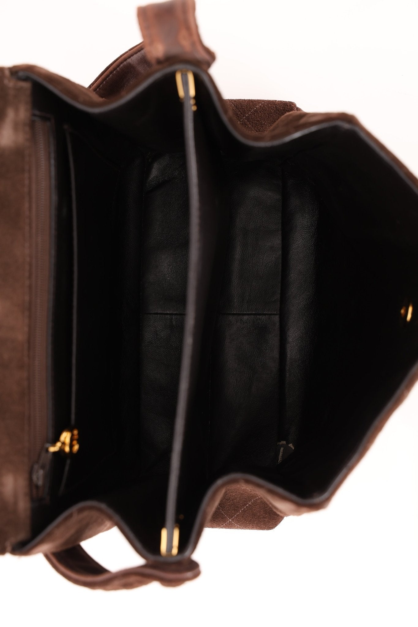 Chanel 1997 Brown Suede Turnlock Shoulder Bag 24k GP - FashioNica