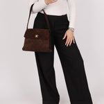 Chanel 1997 Brown Suede Turnlock Shoulder Bag 24k GP - FashioNica