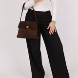Chanel 1997 Brown Suede Turnlock Shoulder Bag 24k GP - FashioNica
