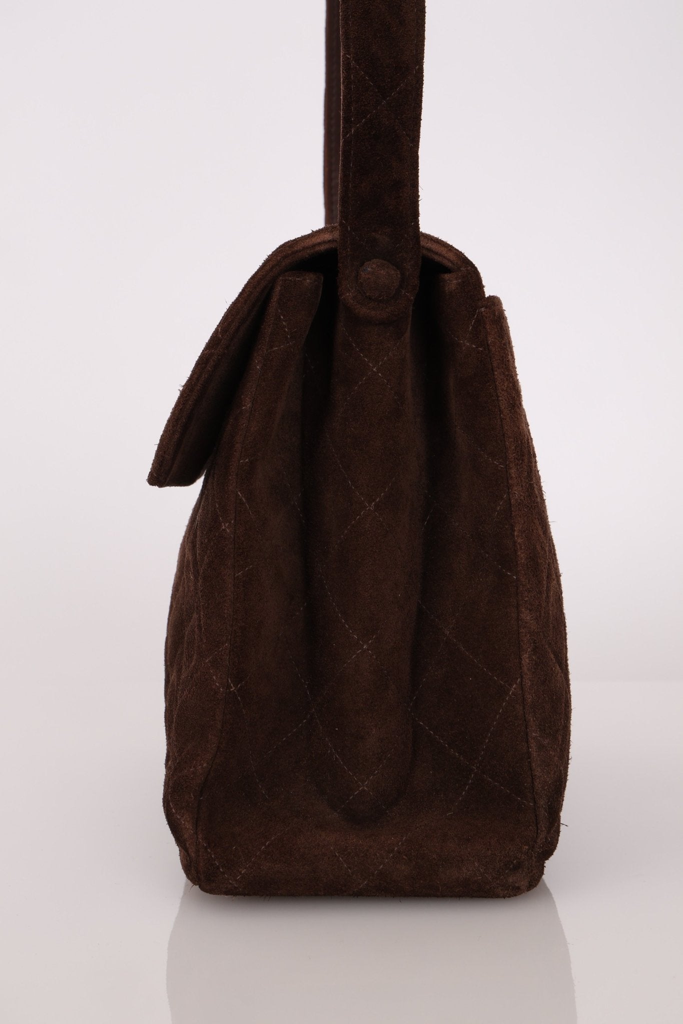 Chanel 1997 Brown Suede Turnlock Shoulder Bag 24k GP - FashioNica